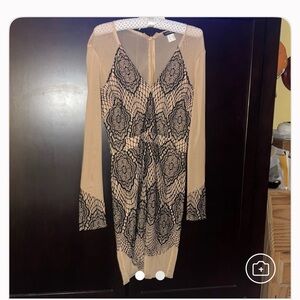 Elegant Beige and Black Lace Dress